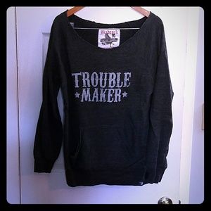 Off the shoulder trouble maker sweatshirt, badcock